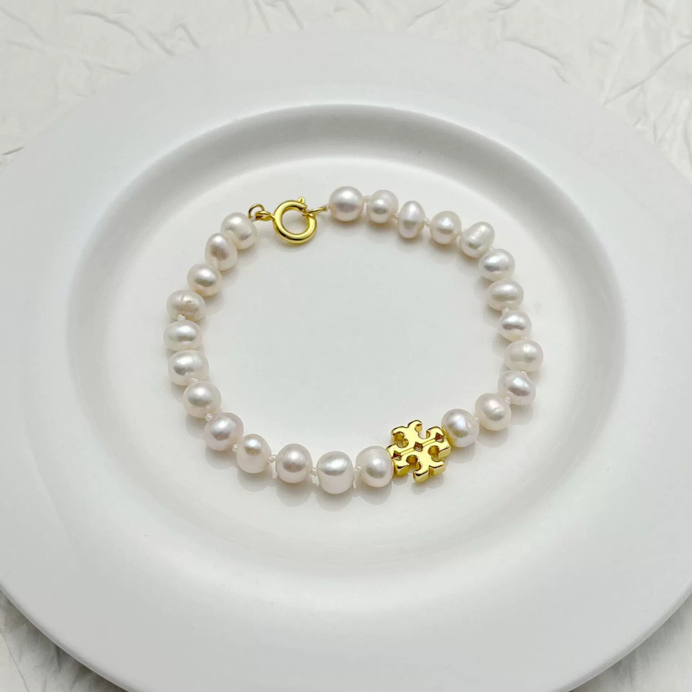 Tory Burch Natural Freshwater Pearl Initial Bracelet